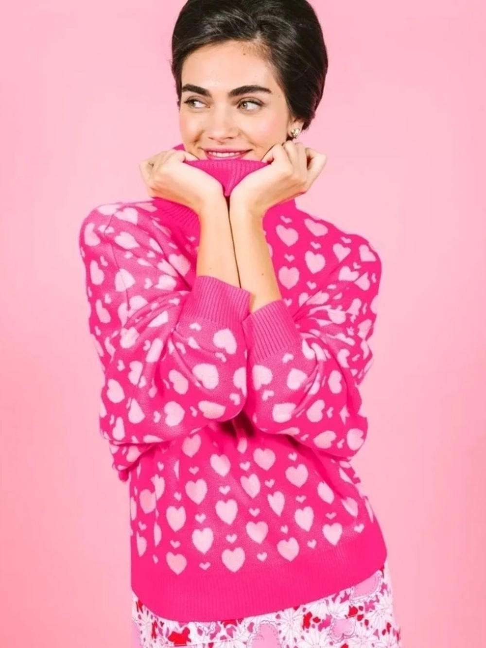 Lilly Pulitzer Liggy Sweater Passion Fruit Pink Valentine Heart Jacquard Size Sm